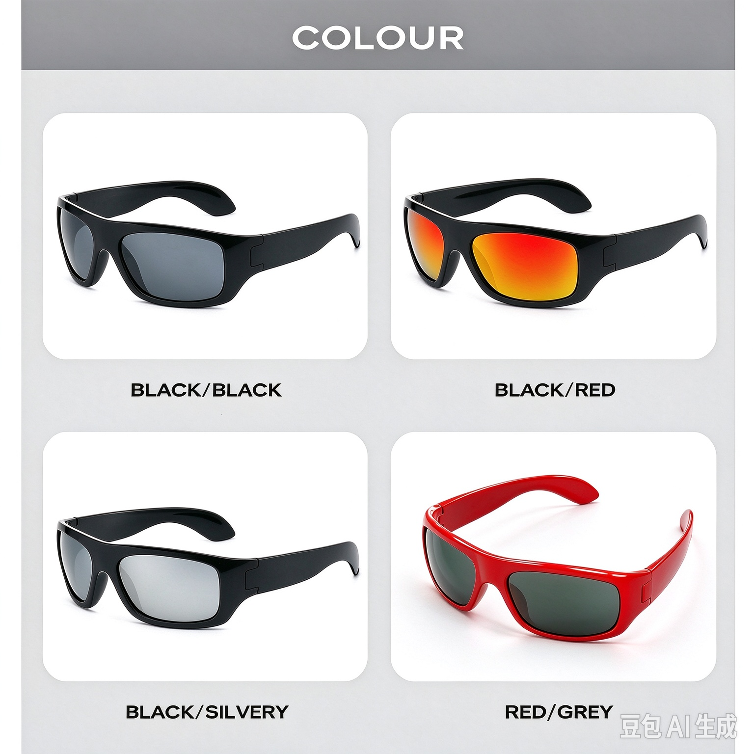05_colour_grid Sports cycling sunglasses colour and lens options chart for custom logo orders